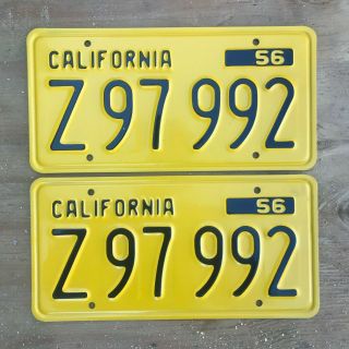 1956 California Truck License Plate Pair Z 97 992 Yom Dmv Clear Nos Envelope