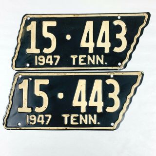 Tennessee 1947 License Plate Pair Tn Vtg Tag State Shape Man Cave