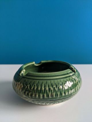 Vintage Green Ceramic Ashtray Planter Pottery Usa Vtg Retro Boho Aztec