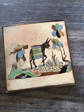 Vintage Handpainted Clay Tile 7.  5” X 7.  5” Donkey 1970’s Look