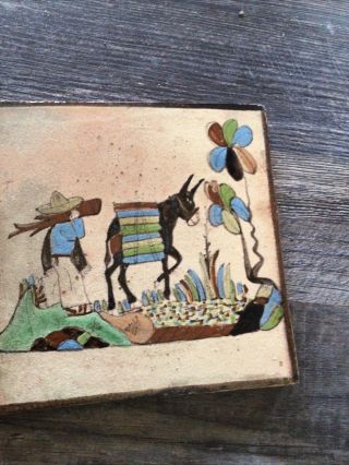 Vintage Handpainted Clay Tile 7.  5” X 7.  5” Donkey 1970’s Look 3