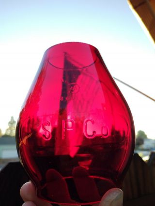 Southern Pacific Railroad S.  P.  Co Cast Ruby Red Adlake Tall Globe Lantern Glass
