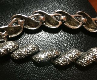 Vintage Chunky Sterling Silver Marcasite Bracelet - W Safety Clasp