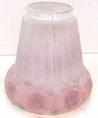 Vintage Frosted Glass Lamp Shade - Reverse Painted Pink Flowers Floral