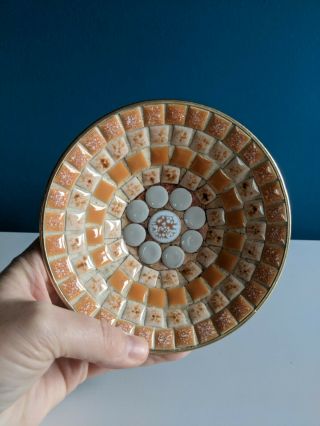 Vintage Mosaic Tile Dish Tray Catch - All Mid - Century Mcm Retro Peach/orange Bowl