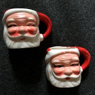 Vintage 1950’s Winking Rosy Cheek Santa Claus Mini Ceramic Mug Japan Set 2 Mugs