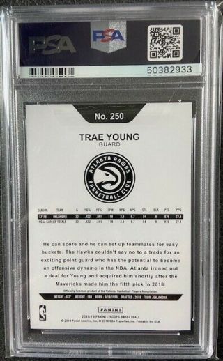 2018 Panini Hoops Trae Young 250 Rookie RC PSA 10 GEM 2