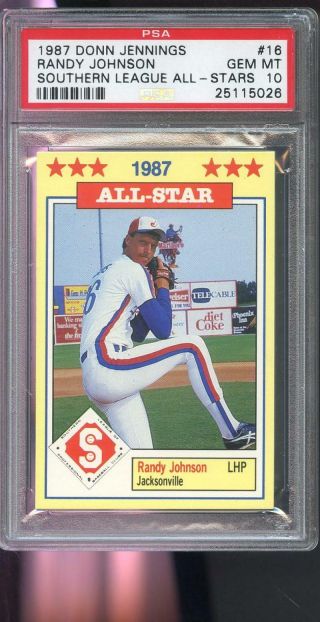 1987 Donn Jennings Southern League All - Star 16 Randy Johnson Rookie Psa 10 Card
