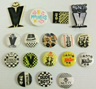 Madness,  Nutty Boys & Specials: 17 Vintage Button Pin Badges Ska 2 - Tone 1979/80s
