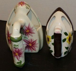 Vintage Set Of 2 Wall Pocket Iron Flower Pot Planter Ceramic Stand Alone Or Hang