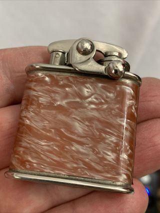 Vintage Colibri Kick Start Pocket Lighter With Coral Colored Celluloid Wrap Exc.