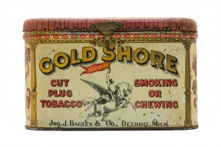 Vintage1910 " Gold Shore " Litho Hinged 1lb Cut Plug Tobacco Tin In