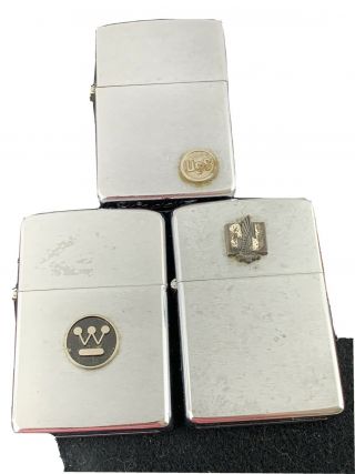 3 Vintage Zippo Lighters Westinghouse,  Us Steel & Nationwide Emblem
