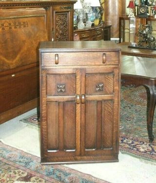 English Antique Oak Art Deco 2 Doors & 1 Drawer Cabinet H 45.  5 