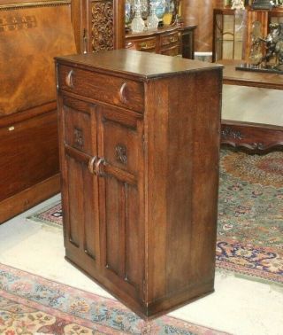 English Antique Oak Art Deco 2 Doors & 1 Drawer Cabinet H 45.  5 