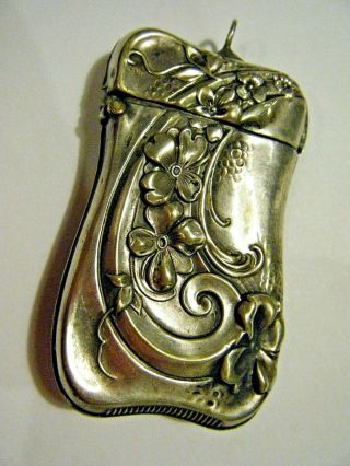 Vintage Victorian Art Nouveau German Silver Floral Match Safe Striker Vesta Case