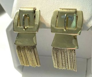 Vintage Signed Whiting And Davis Buckle Fringe Clip On Earrings