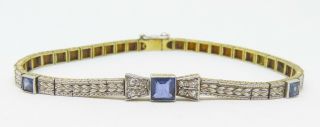 Period Antique Art Deco Ladies 14k Solid Gold & Platinum Sapphire Bow Bracelet