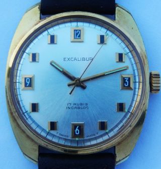 Gents Vintage Swiss Made Gold Plated Excalibur 17 Jewels Incabloc Watch