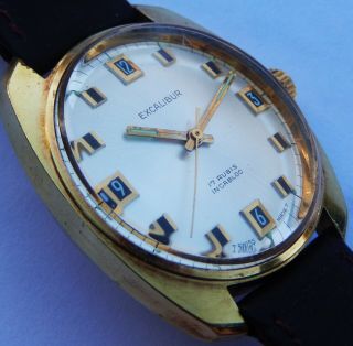 Gents Vintage Swiss Made Gold Plated Excalibur 17 Jewels incabloc Watch 2