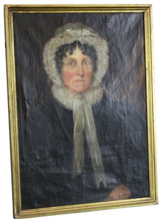 Antique 19th Century Victorian Woman Portrait Oil Painting Bonnet Colonial