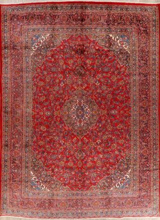10x13 Large Vintage Hand - Knotted Traditional Area Rug Red Floral Oriental Carpet
