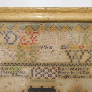 Large Antique Victorian Needlework Sampler By Winifred Roberts Dated 1888 House 4