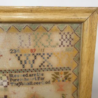 Large Antique Victorian Needlework Sampler By Winifred Roberts Dated 1888 House 5