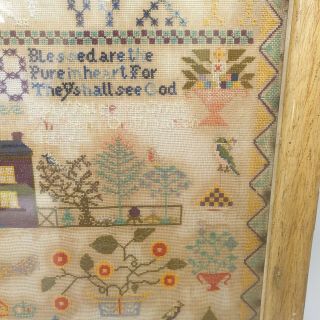 Large Antique Victorian Needlework Sampler By Winifred Roberts Dated 1888 House 6
