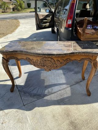 Victorian Walnut Marble Top Table Side Hall Console Eastlake 2