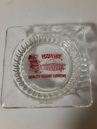 Vintage Pizza Hut Glass Ashtray Advertising Logo 4.  25 " Square