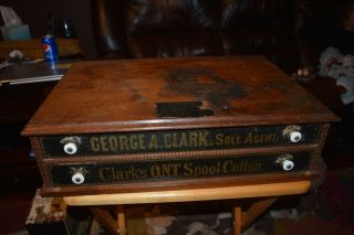 Antique Oak Spool Cabinet George A.  Clark General Store Sewing Thread Display