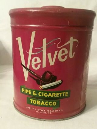 Vintage Velvet Pipe And Cigarette Tobacco Tin Can