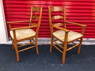Ladder Back Arm Chairs Rush Seats in Oak 4