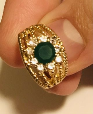 Pretty Vintage 1960’s 14k Gold Green Emerald & White Sapphires Ring 5.  5us/kus