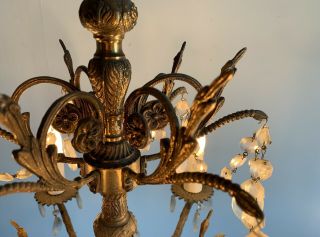 Vintage Mid Century Spain Brass 8 Arm Light Crystal Chandelier Ceiling Fixture 5