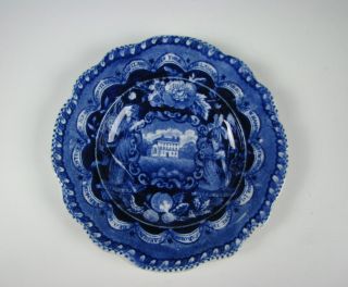Antique American Historical Dark Blue Cup Plate States Pattern By Clews