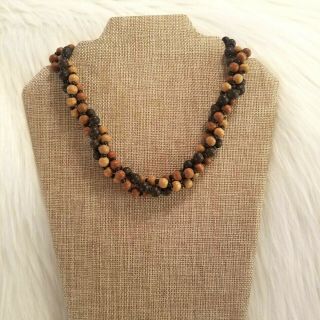 Vintage Boho Tribal Wood Bead Multi Strand Twisted Choker Necklace Brown 1466