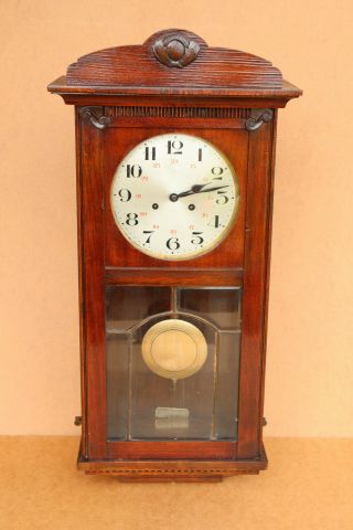Antique German Pendulum Wall Clock Junghans Regulator Oak Gong Wuttemberg 1900 