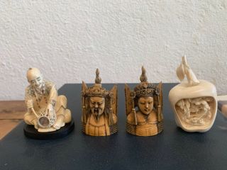 Fine Antique Carved Chinese Emperors And Japanese Okimomos