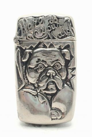 Rare Antique Silver Bulldog Match Safe Vesta Case C1900