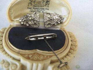 Vintage Costume Jewellery Art Deco Crystal Duette Clip Convertible Brooch