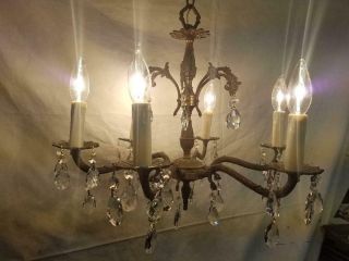 Vintage Brass Small Style Chandelier Made In Spain 6 Arms 20 " W X 16 " H