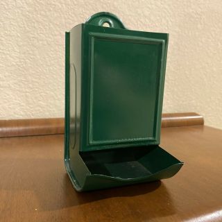 Vintage Metal Wall Match Box Holder Green
