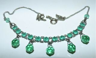Vintage Czech Art Deco Green Glass Fringe Collar Necklace Delicate Drops 1930 