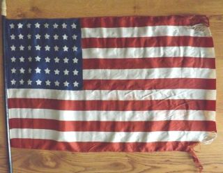 Antique 48 Star Us American Flag 23 " X 15 " Vintage Silk Rayon Patriotic Historic