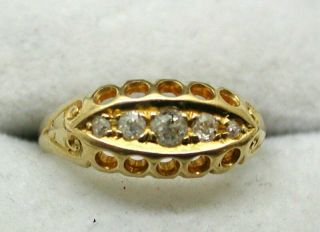 Antique Lovely 18 Carat Gold Five Stone Diamond Gypsy Ring Size I.  1/2