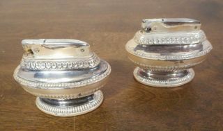 2 Vintage Ronson Queen Anne Sterling Silver Plate Table Lighters For Restoration