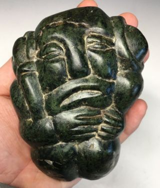 Pre - Columbian Carved Green Stone Figurine Statue Human Pestle Pounder Grinder