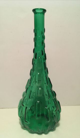 Vintage Italian Empoli Genie Bottle Emerald Green Long Bubble Design No Stopper